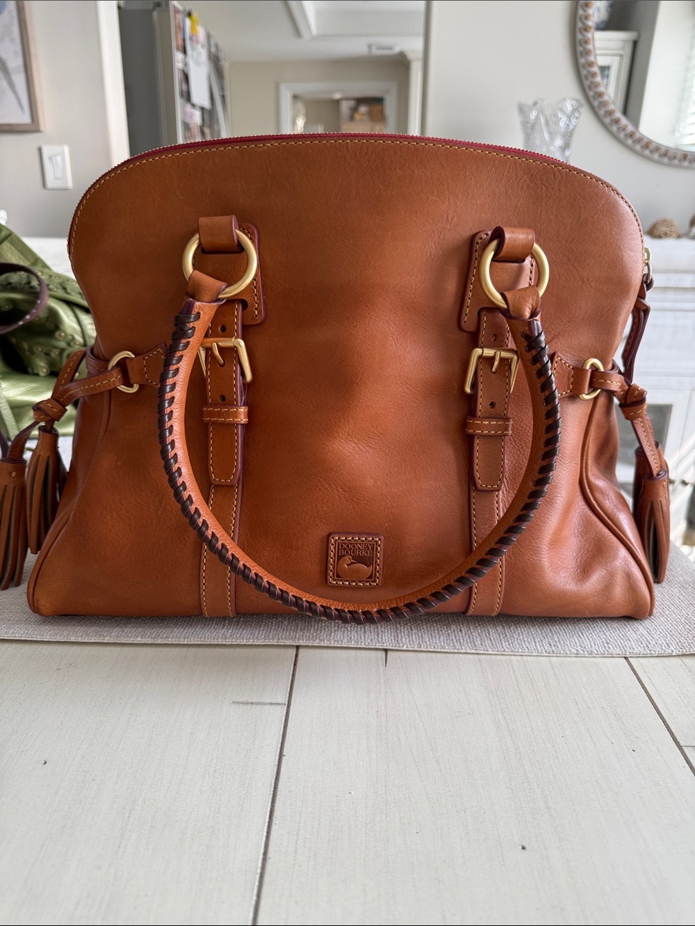 Dooney & Bourke Cognac Leather Shoulder Bag with Braided Handle